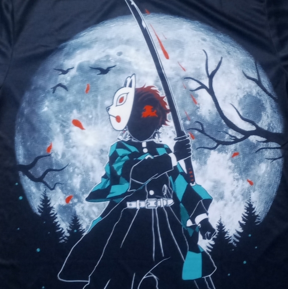 Tanjiro Demon Slayer Full Moon Silhouette t shirt New anime cartoon Japanese - Picture 1 of 5